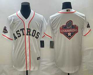 Men%27s Houston Astros Big Logo 2023 White Gold World Serise Champions Patch Cool Base Stitched Jersey